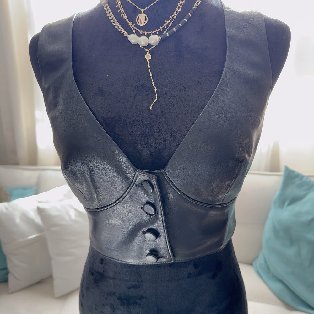 Chic Black Leather Crop Top